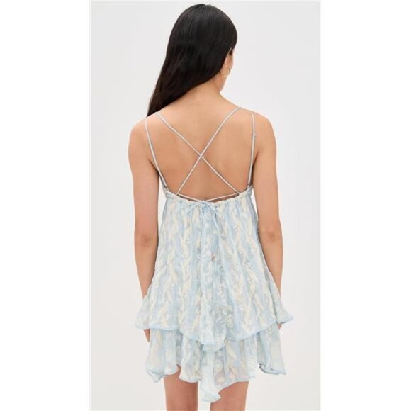 Sabina Musayev Bessie Mini Dress Aqua Chiffon Embroidered Coquette Girl Feminine - Picture 3 of 6